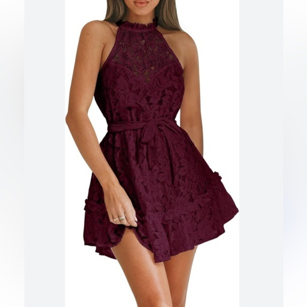 EXLURA Women's Lace Ruffle Strap Mini Dress size XS